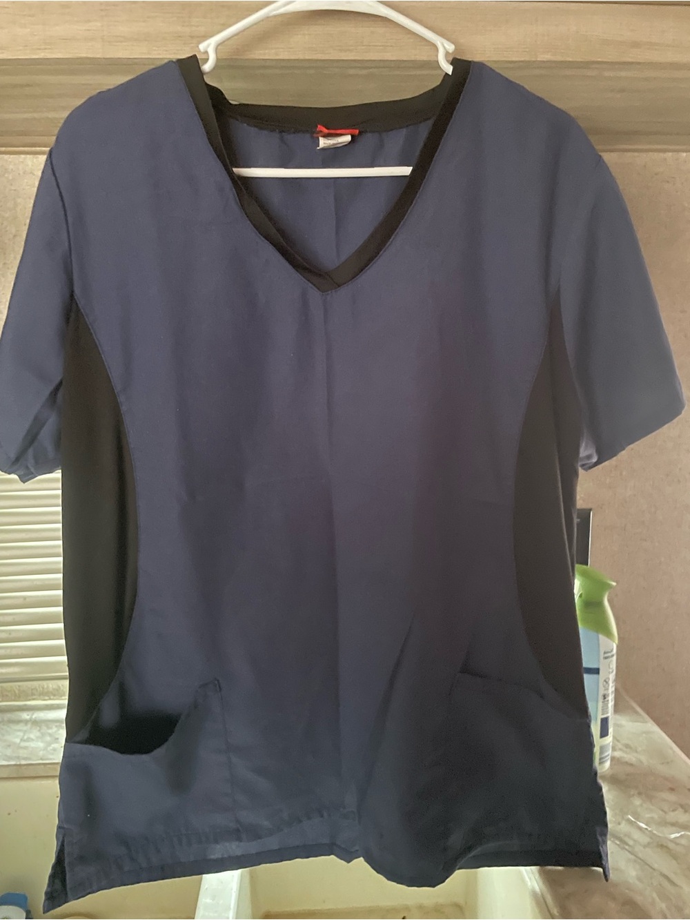 Unbranded Navy and Black V-Neck Short Sleeve Medical Scrub Top